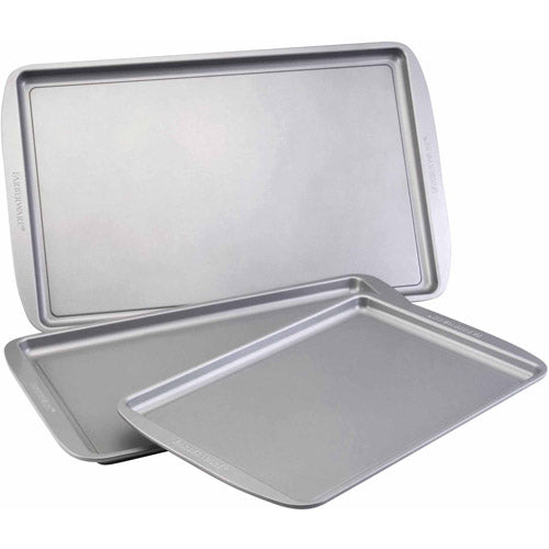 3-Piece Nonstick Bakeware Cookie Pan Set, Gray